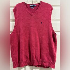 Polo Ralph Lauren Linen Cotton Sweater Vest 2XL RED Pullover V-Neck Black Pony